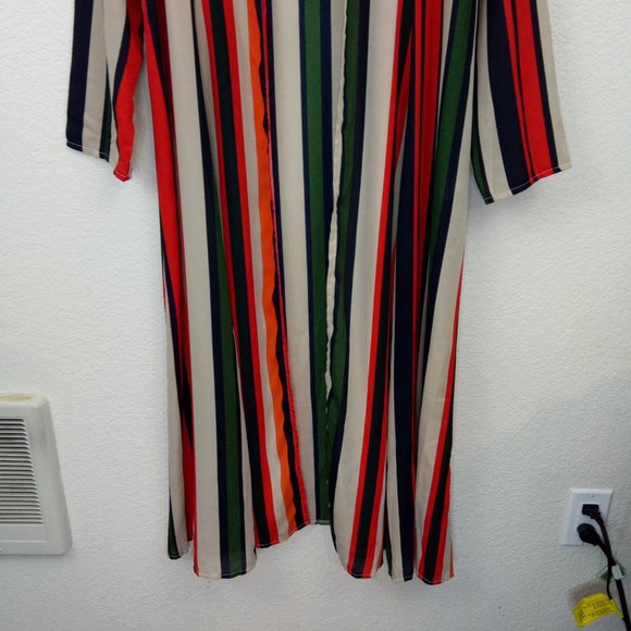 Bohemian Striped Multicolor Open Front Kimono L - Picture 4 of 11